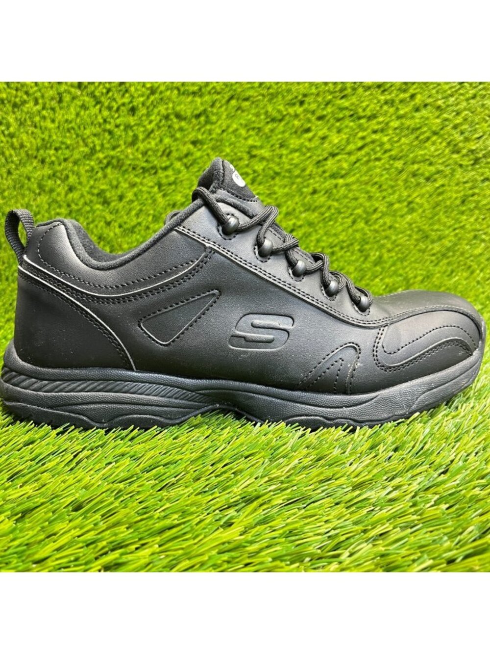 Skechers Dighton Strits Mens Size 8 Black Leather Slip Resistant Work Shoes